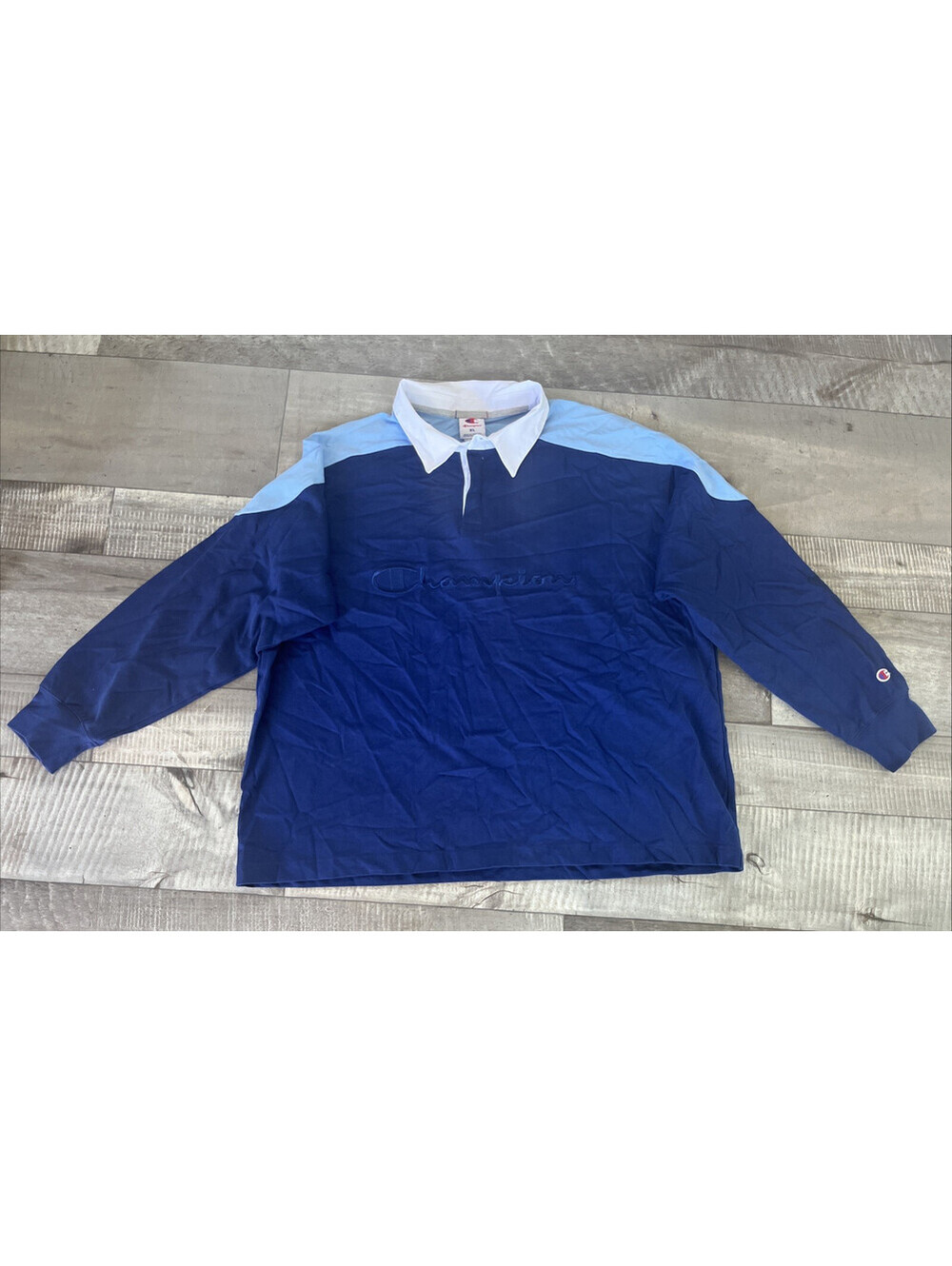Champion Men Classic Long Sleeve Rugby Shirt blue Loose Fit NWT XL